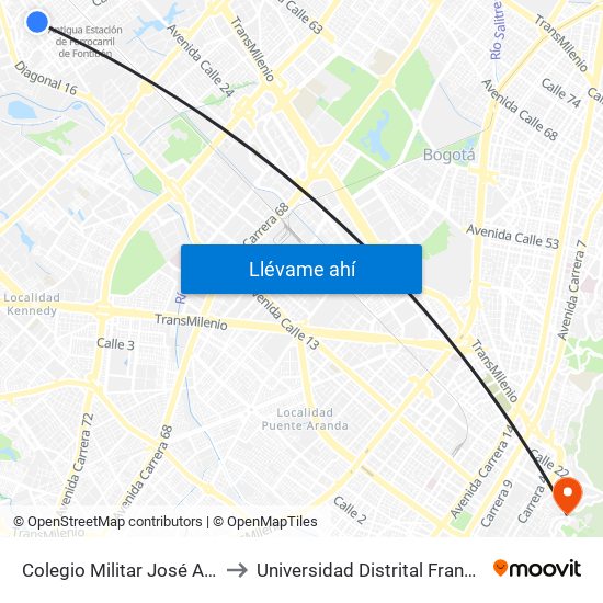 Colegio Militar José Antonio Galán (Cl 17 - Kr 103b) to Universidad Distrital Francisco José De Caldas - Sede Vivero map