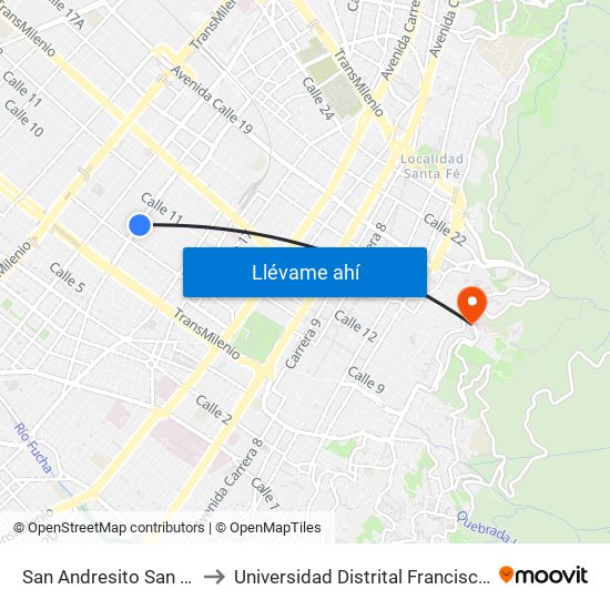 San Andresito San José (Kr 24 - Cl 9) (B) to Universidad Distrital Francisco José De Caldas - Sede Vivero map