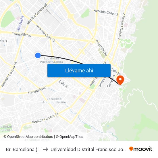 Br. Barcelona (Ak 50 - Ac 3) to Universidad Distrital Francisco José De Caldas - Sede Vivero map