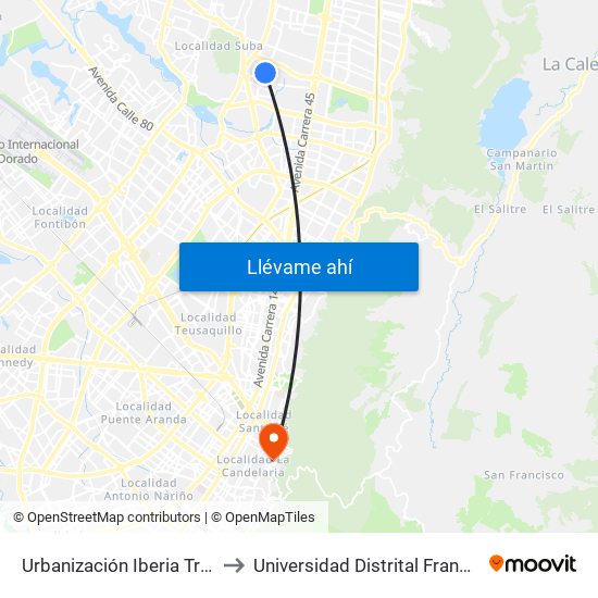 Urbanización Iberia Triángulo II (Av. Villas - Cl 130a) to Universidad Distrital Francisco José De Caldas - Sede Vivero map