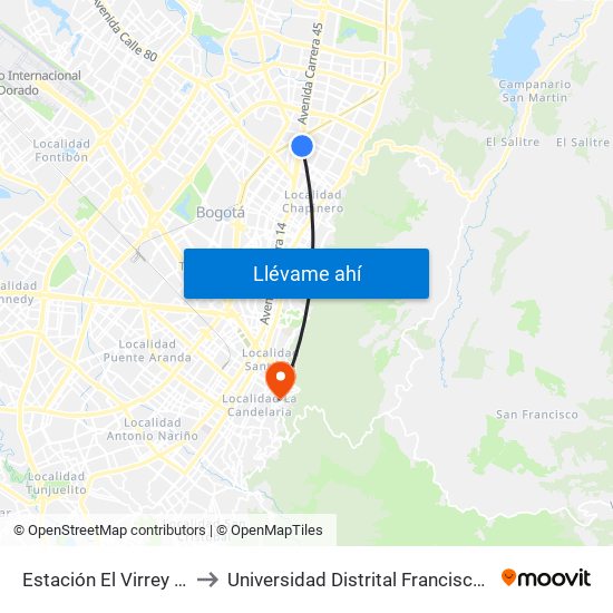 Estación El Virrey (Auto Norte - Cl 88) to Universidad Distrital Francisco José De Caldas - Sede Vivero map
