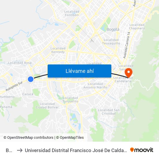 Bosa to Universidad Distrital Francisco José De Caldas - Sede Vivero map