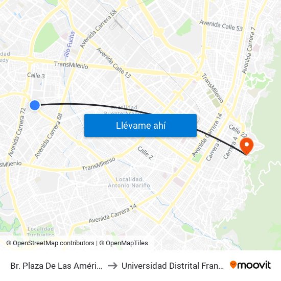 Br. Plaza De Las Américas (Av. 1 De Mayo - Kr 69c) (E) to Universidad Distrital Francisco José De Caldas - Sede Vivero map