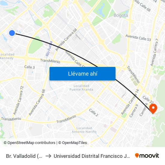 Br. Valladolid (Cl 8c - Kr 80f) to Universidad Distrital Francisco José De Caldas - Sede Vivero map