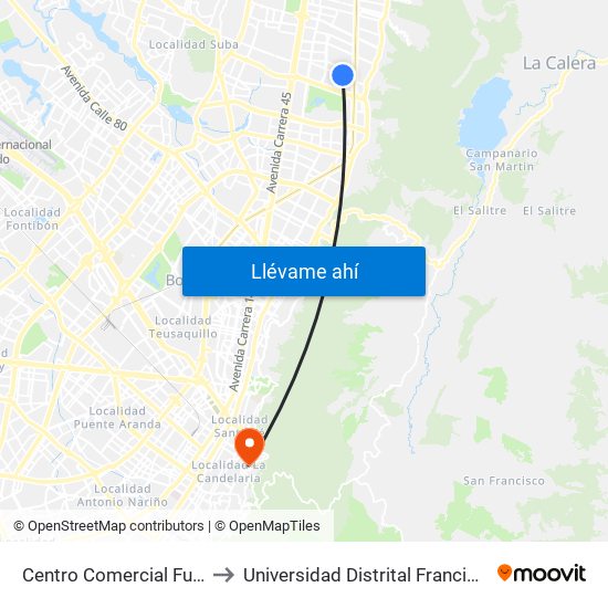 Centro Comercial Futuro 140 (Cl 140 - Kr 11) to Universidad Distrital Francisco José De Caldas - Sede Vivero map