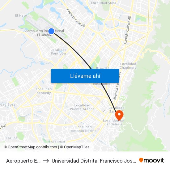 Aeropuerto Eldorado (C) to Universidad Distrital Francisco José De Caldas - Sede Vivero map