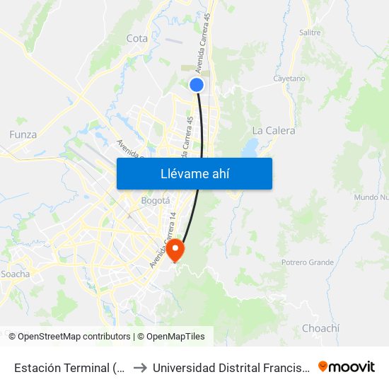 Estación Terminal (Auto Norte - Cl 191) (A) to Universidad Distrital Francisco José De Caldas - Sede Vivero map