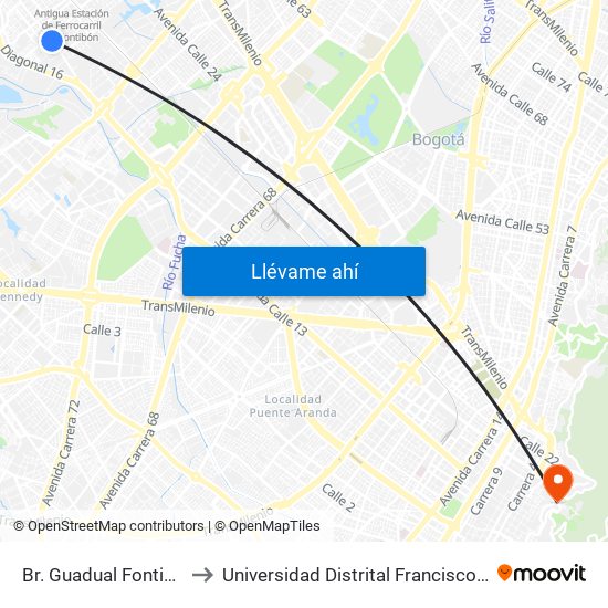 Br. Guadual Fontibón (Cl 17 - Kr 96h) to Universidad Distrital Francisco José De Caldas - Sede Vivero map