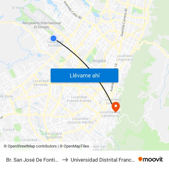 Br. San José De Fontibón (Kr 100 - Av. Esperanza) to Universidad Distrital Francisco José De Caldas - Sede Vivero map