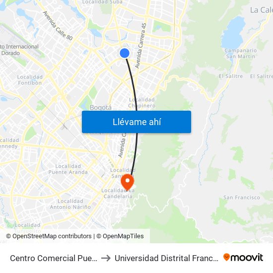 Centro Comercial Puente Largo (Av. Suba - Cl 106) to Universidad Distrital Francisco José De Caldas - Sede Vivero map