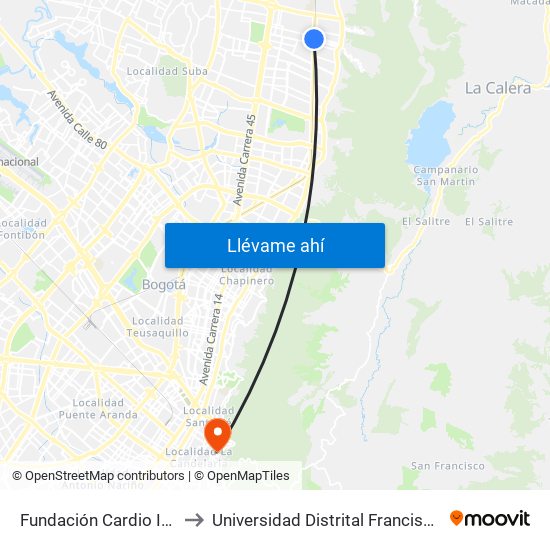 Fundación Cardio Infantil (Ak 9 - Cl 163a) to Universidad Distrital Francisco José De Caldas - Sede Vivero map