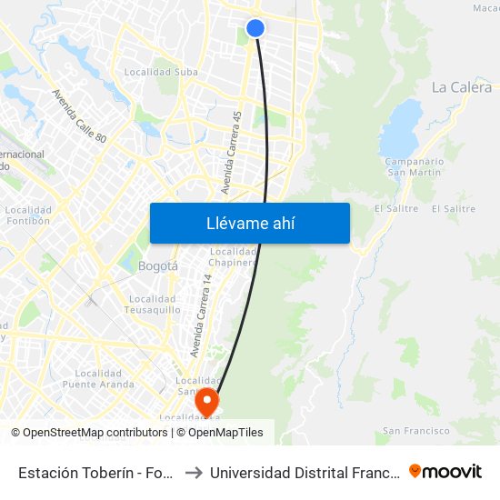 Estación Toberín - Foundever (Auto Norte - Cl 164) to Universidad Distrital Francisco José De Caldas - Sede Vivero map