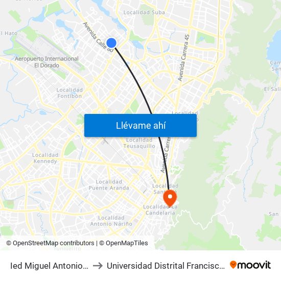 Ied Miguel Antonio Caro (Tv 94 - Cl 82a) to Universidad Distrital Francisco José De Caldas - Sede Vivero map