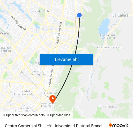 Centro Comercial Show Place (Ac 147 - Ak 7) to Universidad Distrital Francisco José De Caldas - Sede Vivero map