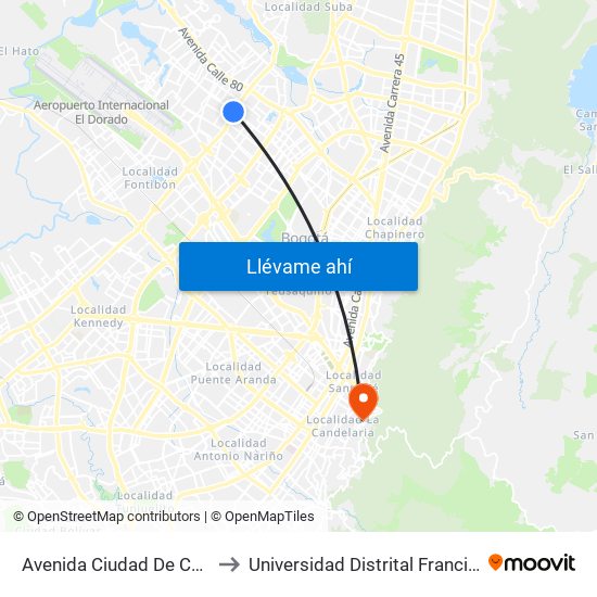 Avenida Ciudad De Cali (Ac 72 - Av. C. De Cali) (C) to Universidad Distrital Francisco José De Caldas - Sede Vivero map