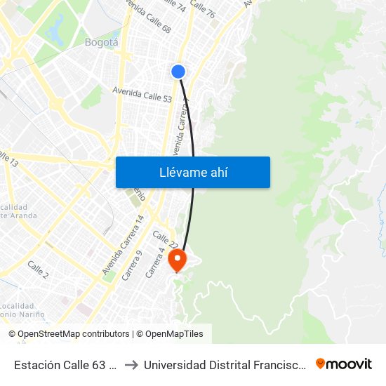 Estación Calle 63 (Av. Caracas - Cl 60) to Universidad Distrital Francisco José De Caldas - Sede Vivero map