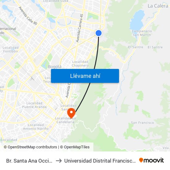 Br. Santa Ana Occidental (Ak 9 - Cl 115) to Universidad Distrital Francisco José De Caldas - Sede Vivero map