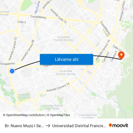 Br. Nuevo Muzú I Sector (Dg 51 Sur - Kr 54) to Universidad Distrital Francisco José De Caldas - Sede Vivero map