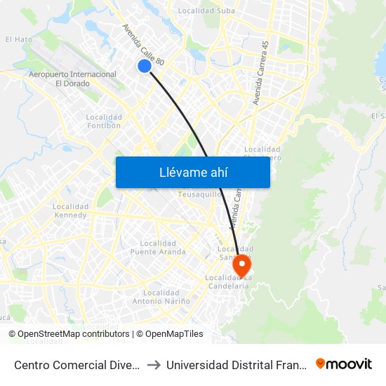 Centro Comercial Diver Plaza Álamos (Ak 96 - Cl 72a) to Universidad Distrital Francisco José De Caldas - Sede Vivero map