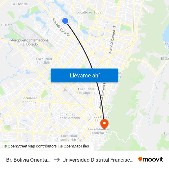 Br. Bolivia Oriental (Dg 86a - Kr 103c) to Universidad Distrital Francisco José De Caldas - Sede Vivero map