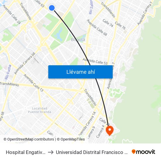 Hospital Engativá (Ak 70 - Cl 64) to Universidad Distrital Francisco José De Caldas - Sede Vivero map