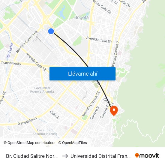 Br. Ciudad Salitre Nororiental (Ak 60 - Av. Esperanza) to Universidad Distrital Francisco José De Caldas - Sede Vivero map