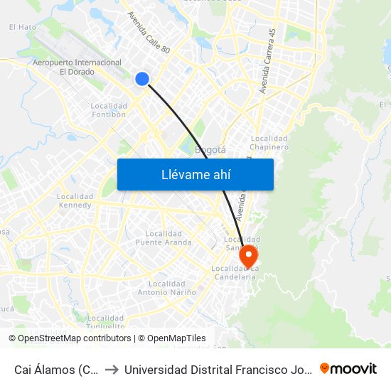 Cai Álamos (Cl 64g - Kr 92) to Universidad Distrital Francisco José De Caldas - Sede Vivero map