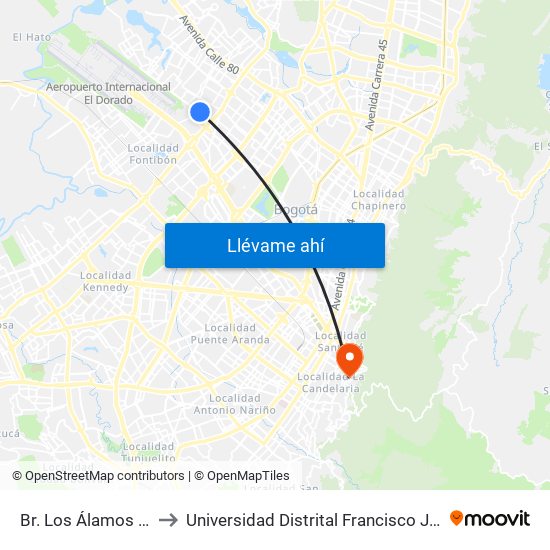 Br. Los Álamos (Cl 64g - Kr 92) to Universidad Distrital Francisco José De Caldas - Sede Vivero map