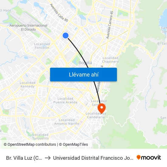 Br. Villa Luz (Cl 66a - Kr 78) to Universidad Distrital Francisco José De Caldas - Sede Vivero map