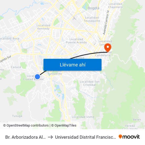 Br. Arborizadora Alta (Cl 69j Sur - Kr 32) to Universidad Distrital Francisco José De Caldas - Sede Vivero map