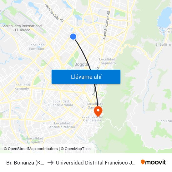 Br. Bonanza (Kr 70f - Kr 72a) to Universidad Distrital Francisco José De Caldas - Sede Vivero map