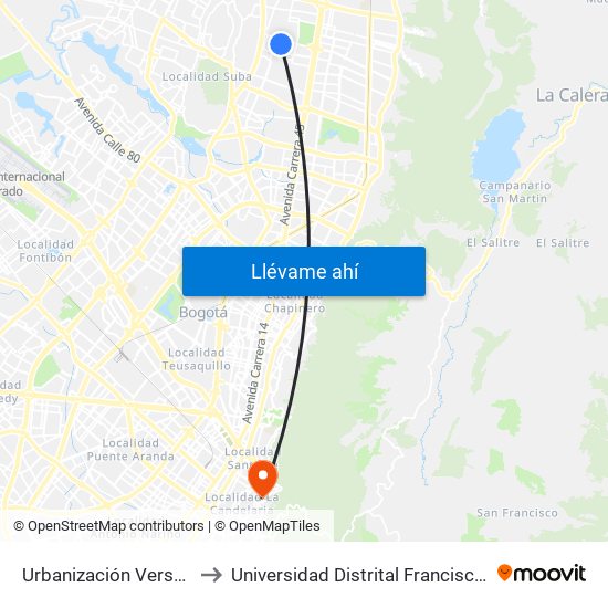 Urbanización Versalles (Kr 56 - Cl 152b) to Universidad Distrital Francisco José De Caldas - Sede Vivero map