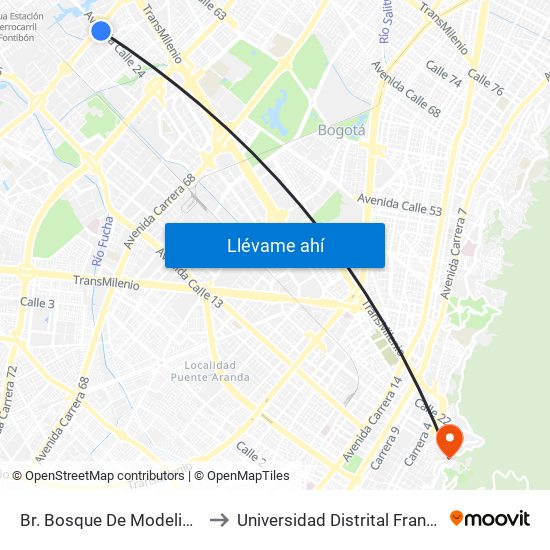 Br. Bosque De Modelia (Av. Esperanza - Av. C. De Cali) to Universidad Distrital Francisco José De Caldas - Sede Vivero map