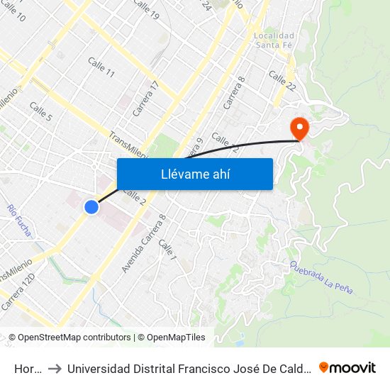 Hortua to Universidad Distrital Francisco José De Caldas - Sede Vivero map