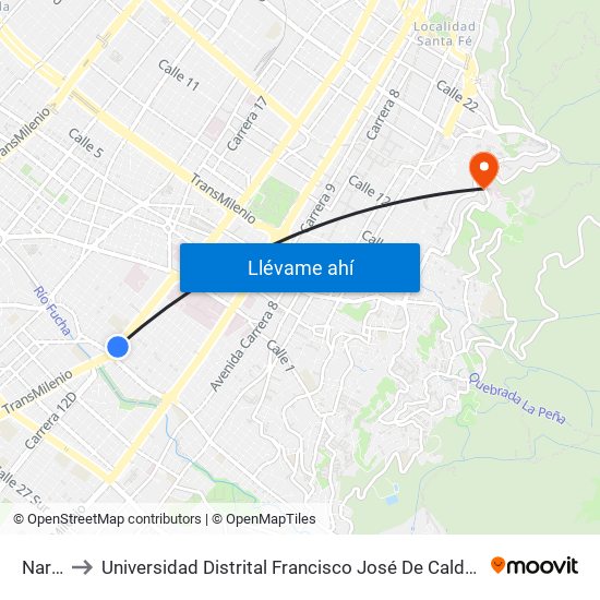 Nariño to Universidad Distrital Francisco José De Caldas - Sede Vivero map