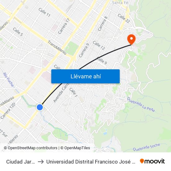 Ciudad Jardín - Uan to Universidad Distrital Francisco José De Caldas - Sede Vivero map