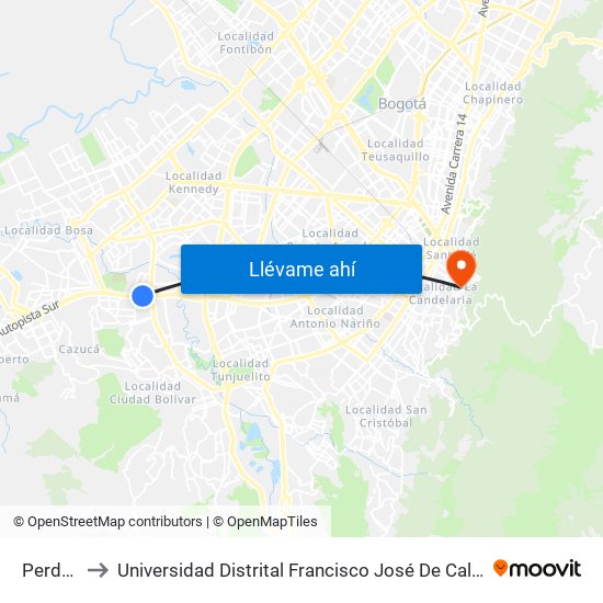 Perdomo to Universidad Distrital Francisco José De Caldas - Sede Vivero map