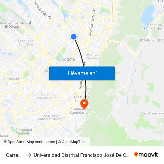 Carrera 53 to Universidad Distrital Francisco José De Caldas - Sede Vivero map