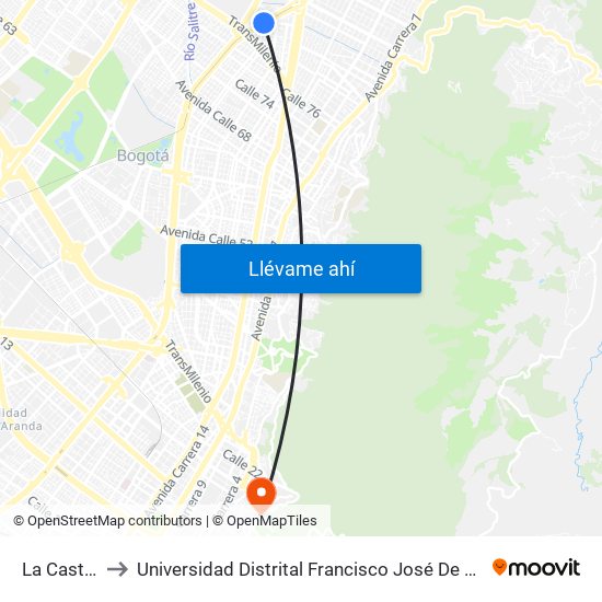 La Castellana to Universidad Distrital Francisco José De Caldas - Sede Vivero map