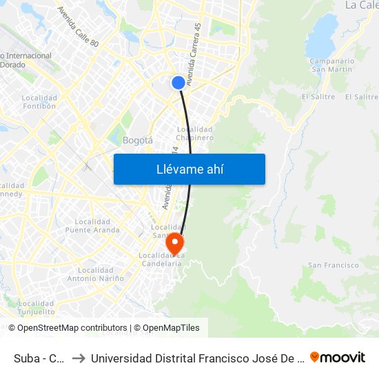 Suba - Calle 95 to Universidad Distrital Francisco José De Caldas - Sede Vivero map