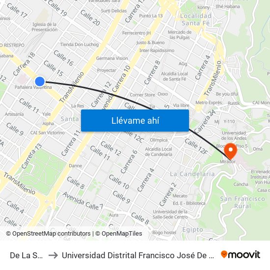 De La Sabana to Universidad Distrital Francisco José De Caldas - Sede Vivero map