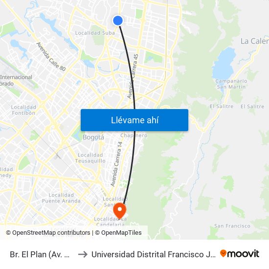 Br. El Plan (Av. Boyacá - Cl 147) to Universidad Distrital Francisco José De Caldas - Sede Vivero map