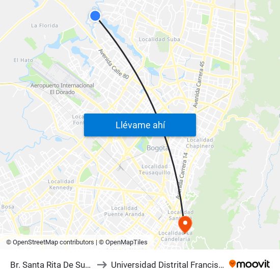 Br. Santa Rita De Suba (Cl 138 - Kr 154a Bis) to Universidad Distrital Francisco José De Caldas - Sede Vivero map