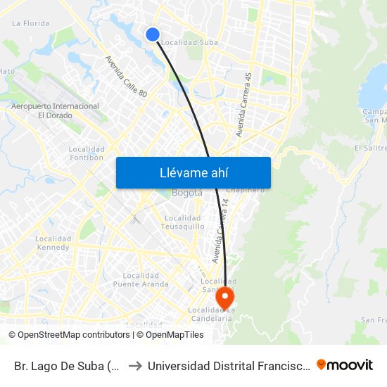 Br. Lago De Suba (Av. C. De Cali - Cl 130) to Universidad Distrital Francisco José De Caldas - Sede Vivero map