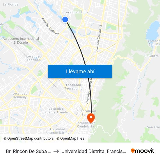 Br. Rincón De Suba (Av. C. De Cali - Kr 93) to Universidad Distrital Francisco José De Caldas - Sede Vivero map