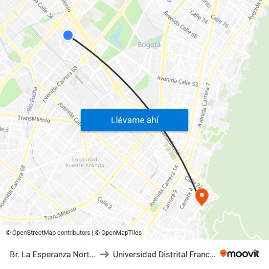 Br. La Esperanza Norte (Av. La Esperanza - Kr 69d) to Universidad Distrital Francisco José De Caldas - Sede Vivero map