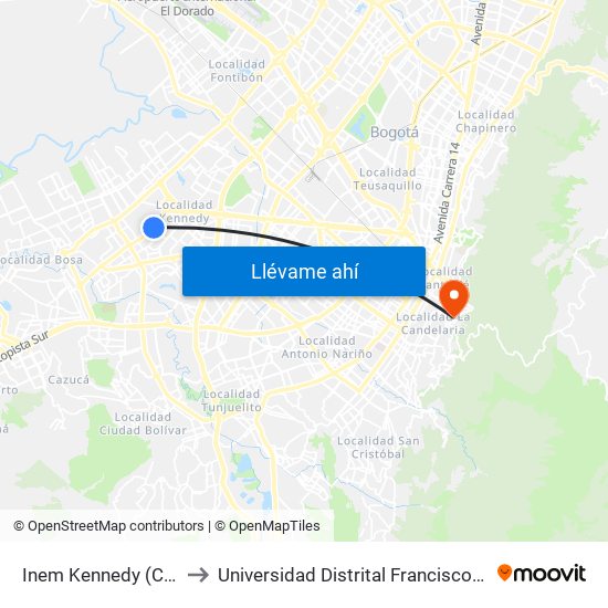 Inem Kennedy (Cl 38c Sur - Kr 79g) to Universidad Distrital Francisco José De Caldas - Sede Vivero map