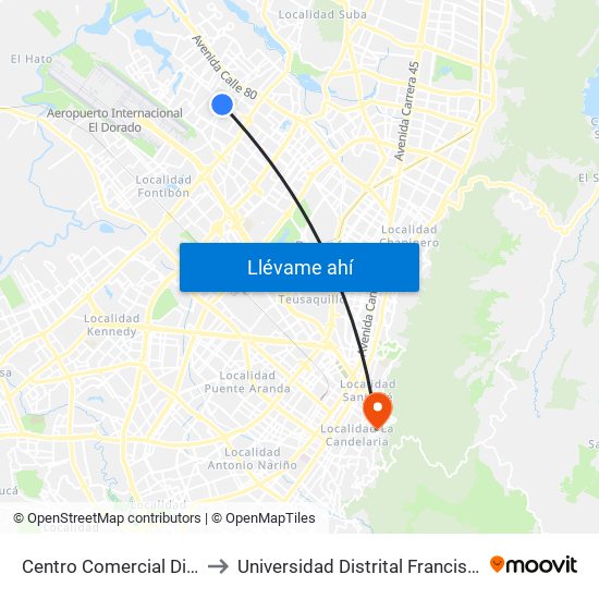 Centro Comercial Diverplaza (Kr 96 - Cl 71c) to Universidad Distrital Francisco José De Caldas - Sede Vivero map