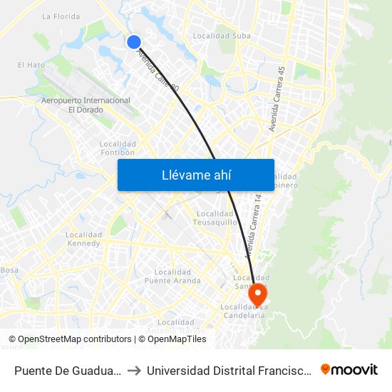 Puente De Guadua (Ac 80 - Kr 119) (B) to Universidad Distrital Francisco José De Caldas - Sede Vivero map