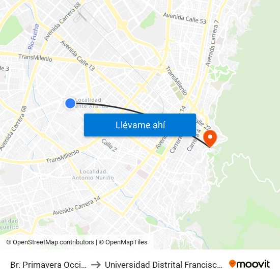 Br. Primavera Occidental (Ac 3 - Kr 41) to Universidad Distrital Francisco José De Caldas - Sede Vivero map